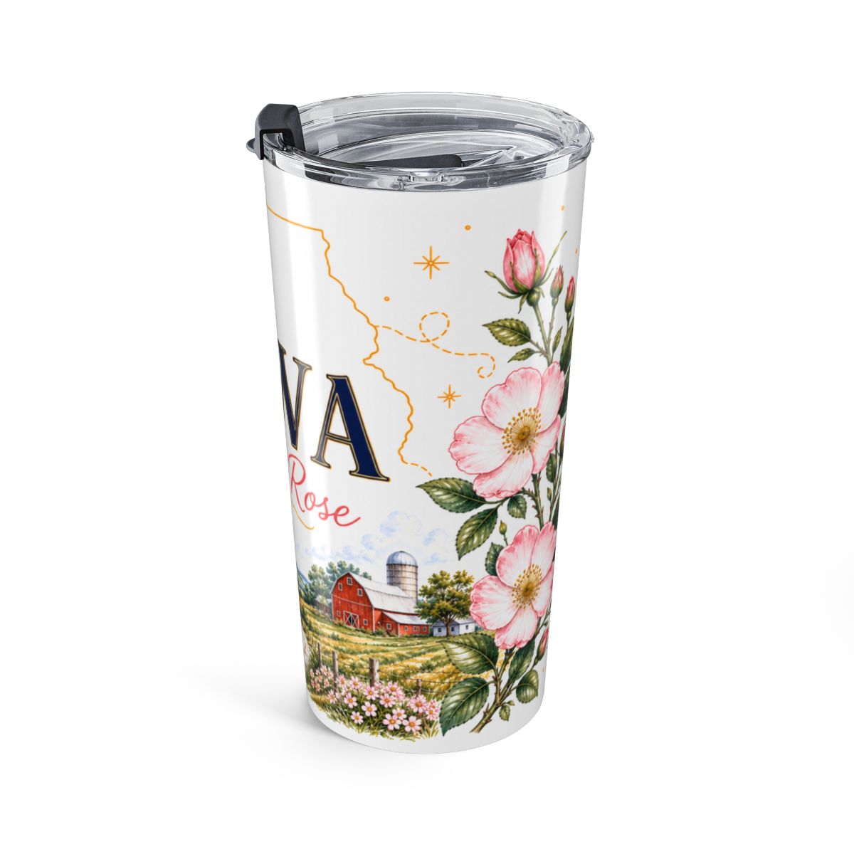 Iowa State Flower Tumbler | Wild Rose Botanical Travel Cup | 20oz Stainless Steel Gift — right