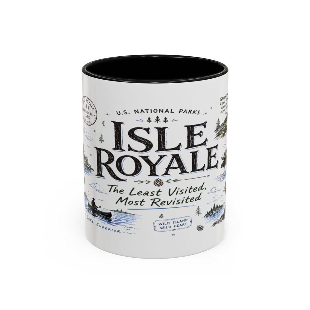 Isle Royale National Park Coffee Mug | Michigan Island Wilderness Hiking Gift | Accent Color Ceramic 11oz 15oz