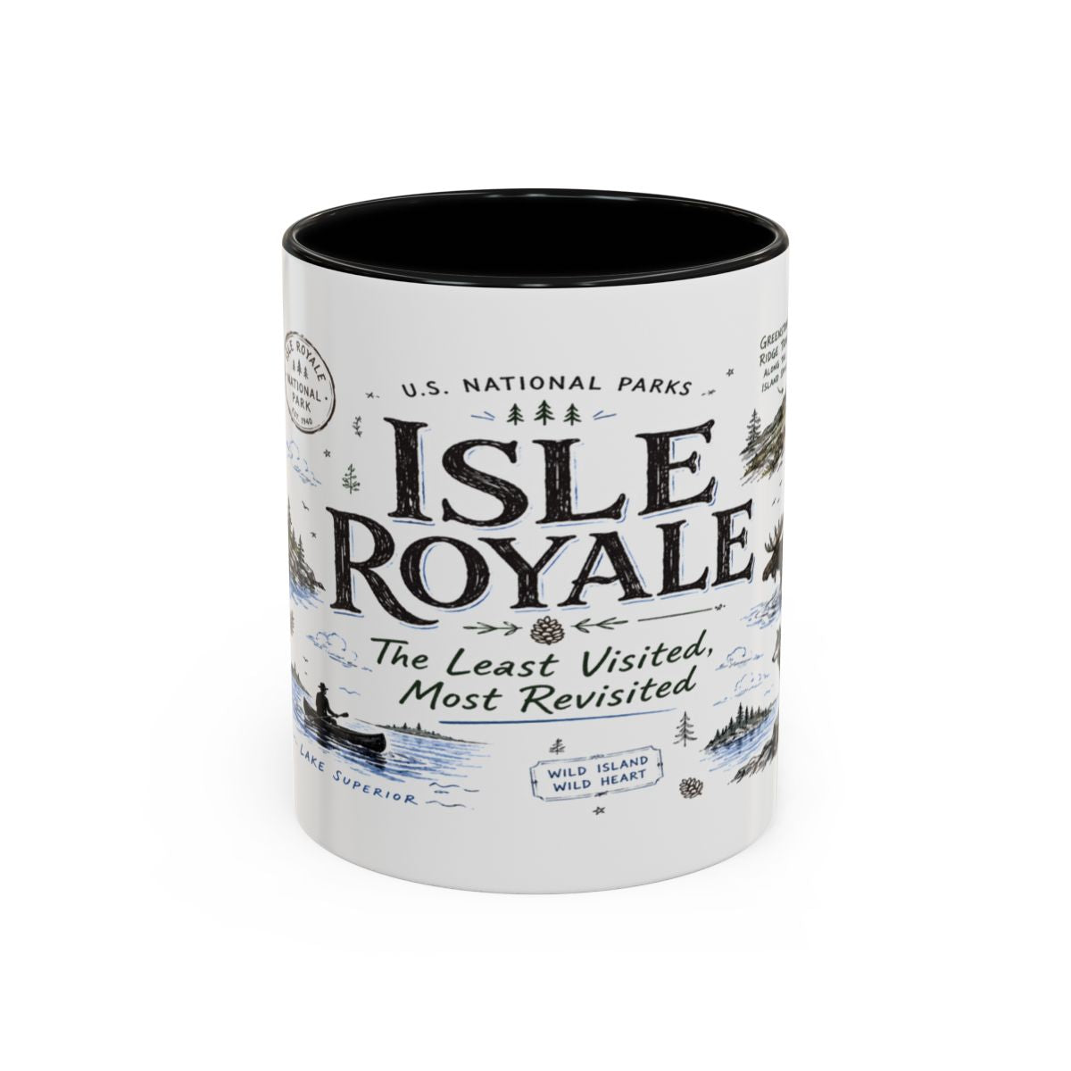 Isle Royale National Park Coffee Mug | Michigan Island Wilderness Hiking Gift | Accent Color Ceramic 11oz 15oz