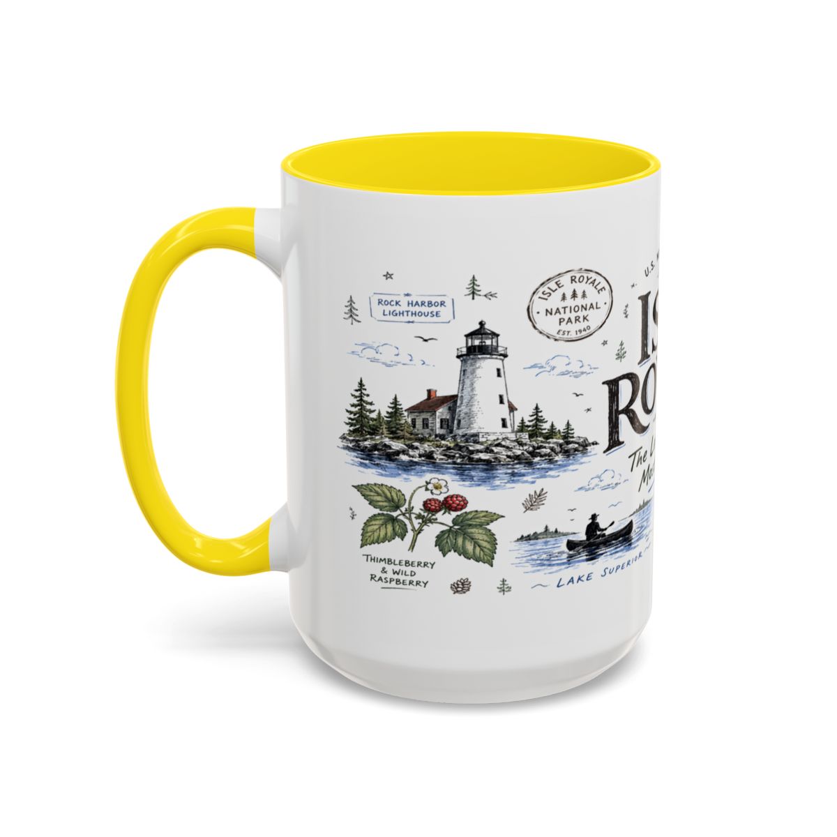 Isle Royale National Park Coffee Mug | Michigan Island Wilderness Hiking Gift | Accent Color Ceramic 11oz 15oz