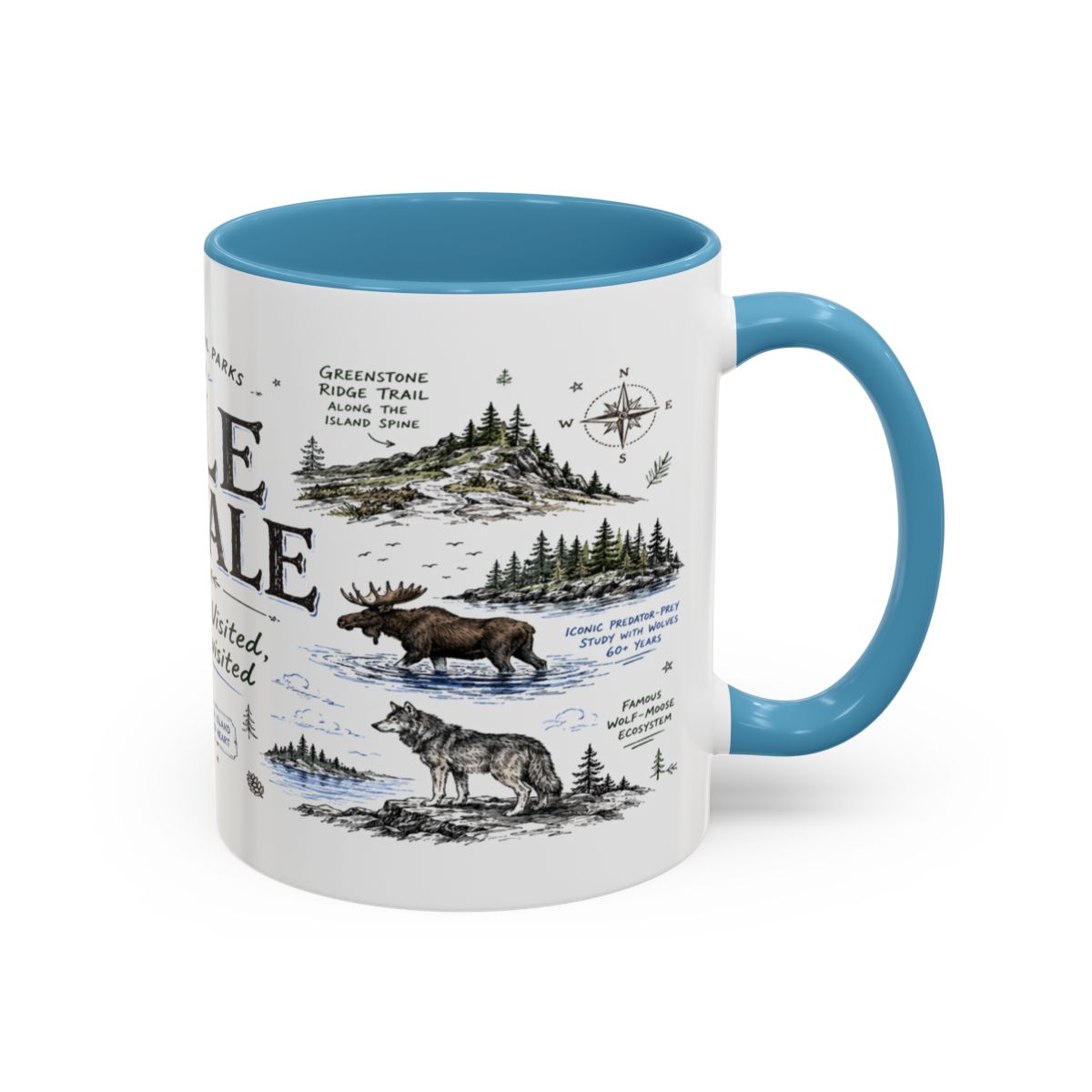 Isle Royale National Park Coffee Mug | Michigan Island Wilderness Hiking Gift | Accent Color Ceramic 11oz 15oz