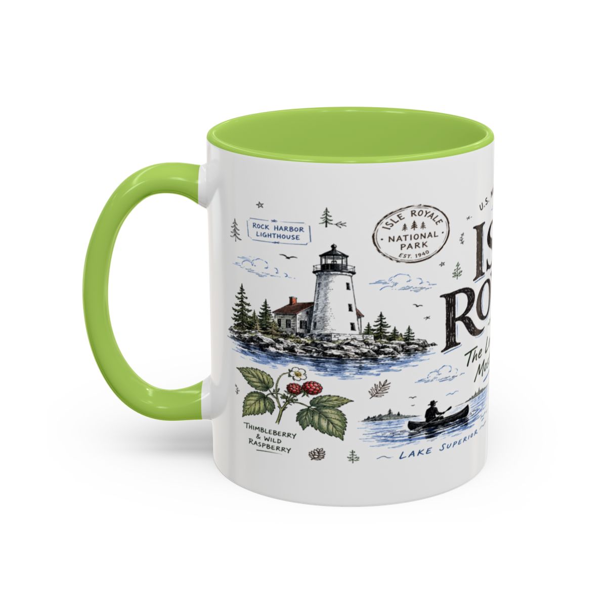 Isle Royale National Park Coffee Mug | Michigan Island Wilderness Hiking Gift | Accent Color Ceramic 11oz 15oz