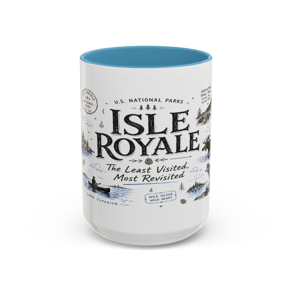 Isle Royale National Park Coffee Mug | Michigan Island Wilderness Hiking Gift | Accent Color Ceramic 11oz 15oz