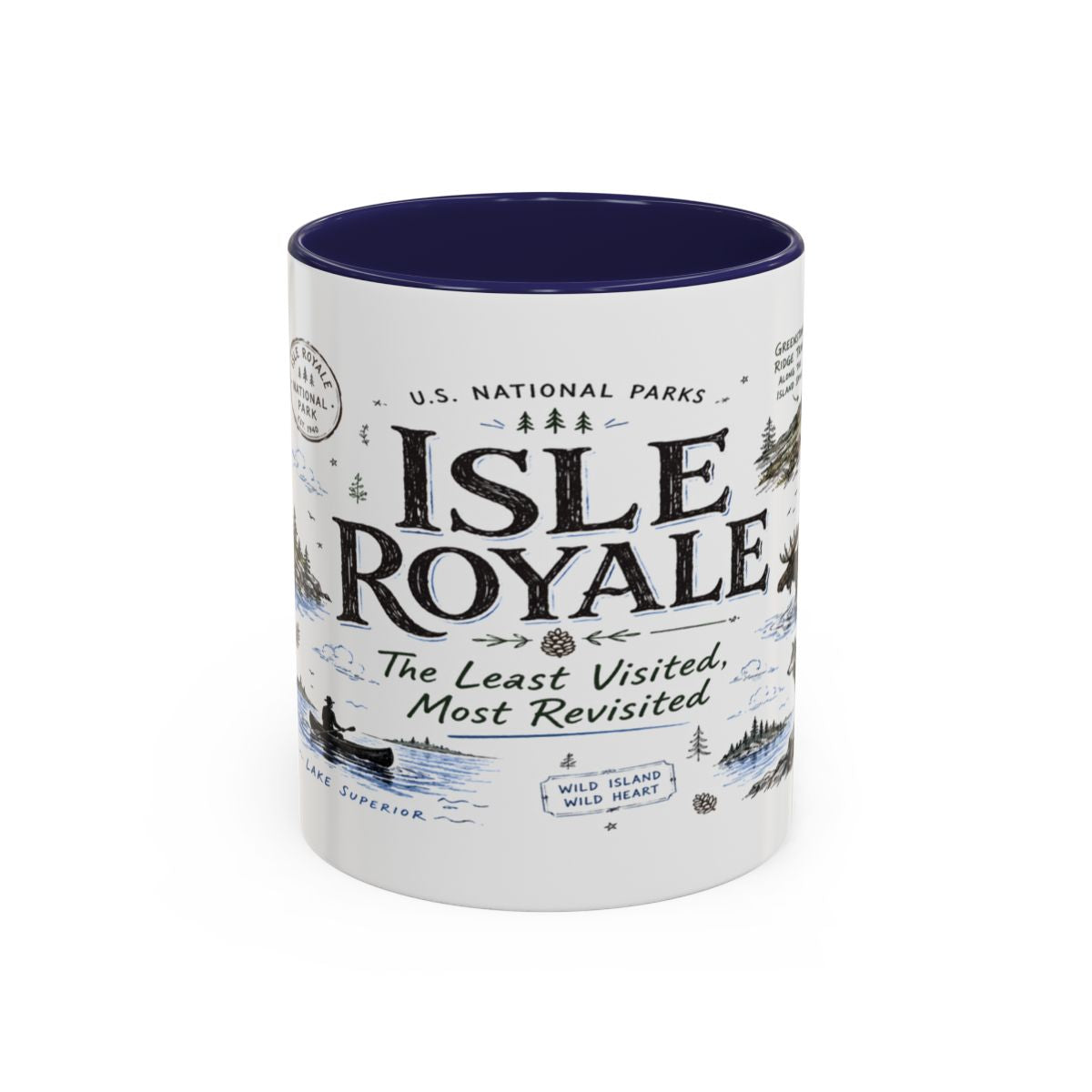 Isle Royale National Park Coffee Mug | Michigan Island Wilderness Hiking Gift | Accent Color Ceramic 11oz 15oz