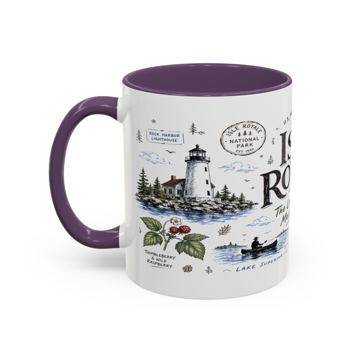 Isle Royale National Park Coffee Mug | Michigan Island Wilderness Hiking Gift | Accent Color Ceramic 11oz 15oz