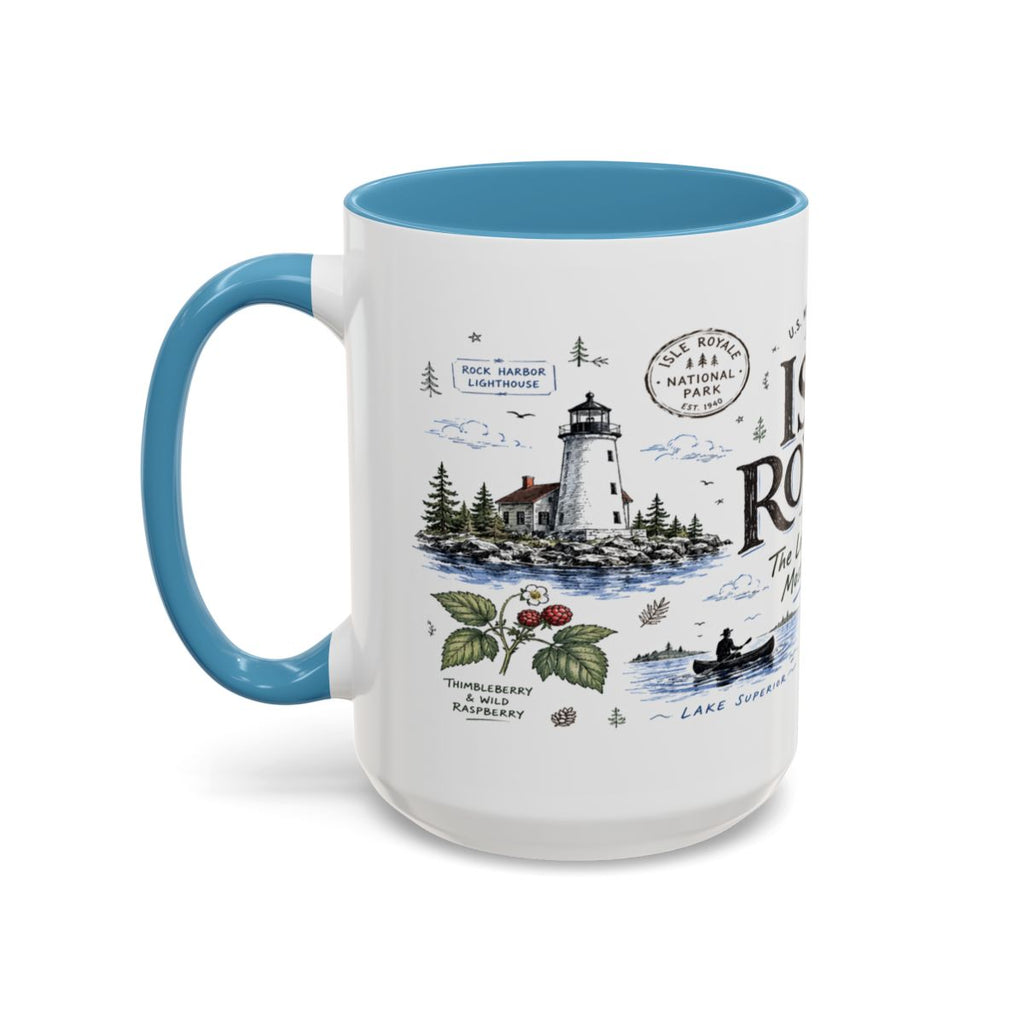 Isle Royale National Park Coffee Mug | Michigan Island Wilderness Hiking Gift | Accent Color Ceramic 11oz 15oz