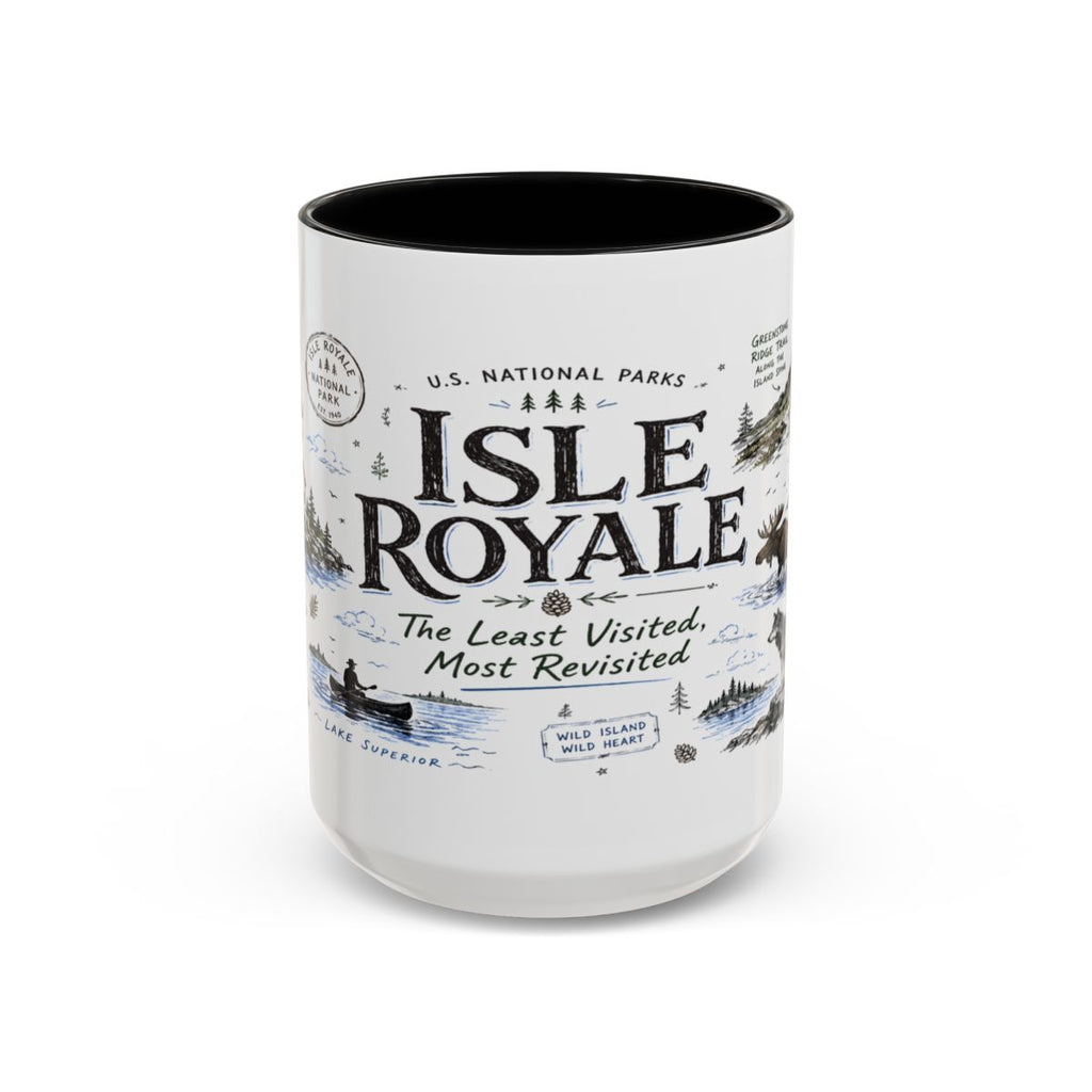 Isle Royale National Park Coffee Mug | Michigan Island Wilderness Hiking Gift | Accent Color Ceramic 11oz 15oz