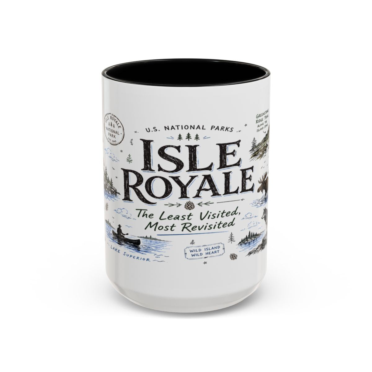 Isle Royale National Park Coffee Mug | Michigan Island Wilderness Hiking Gift | Accent Color Ceramic 11oz 15oz