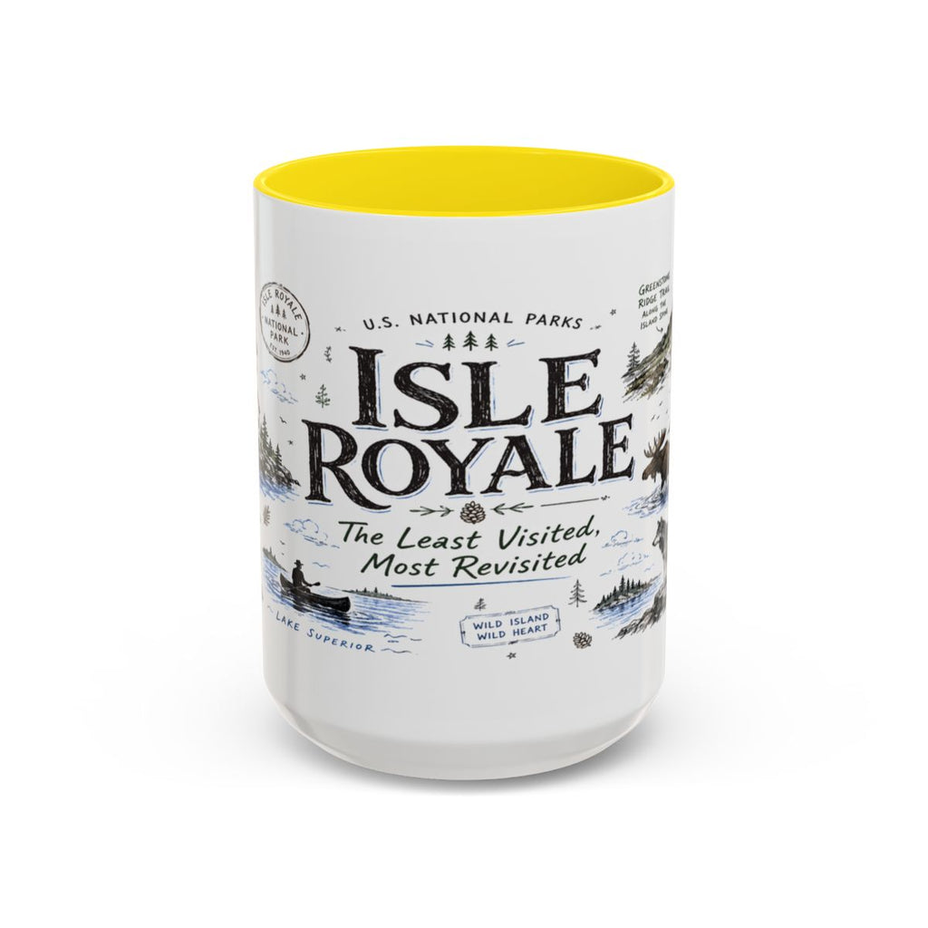 Isle Royale National Park Coffee Mug | Michigan Island Wilderness Hiking Gift | Accent Color Ceramic 11oz 15oz