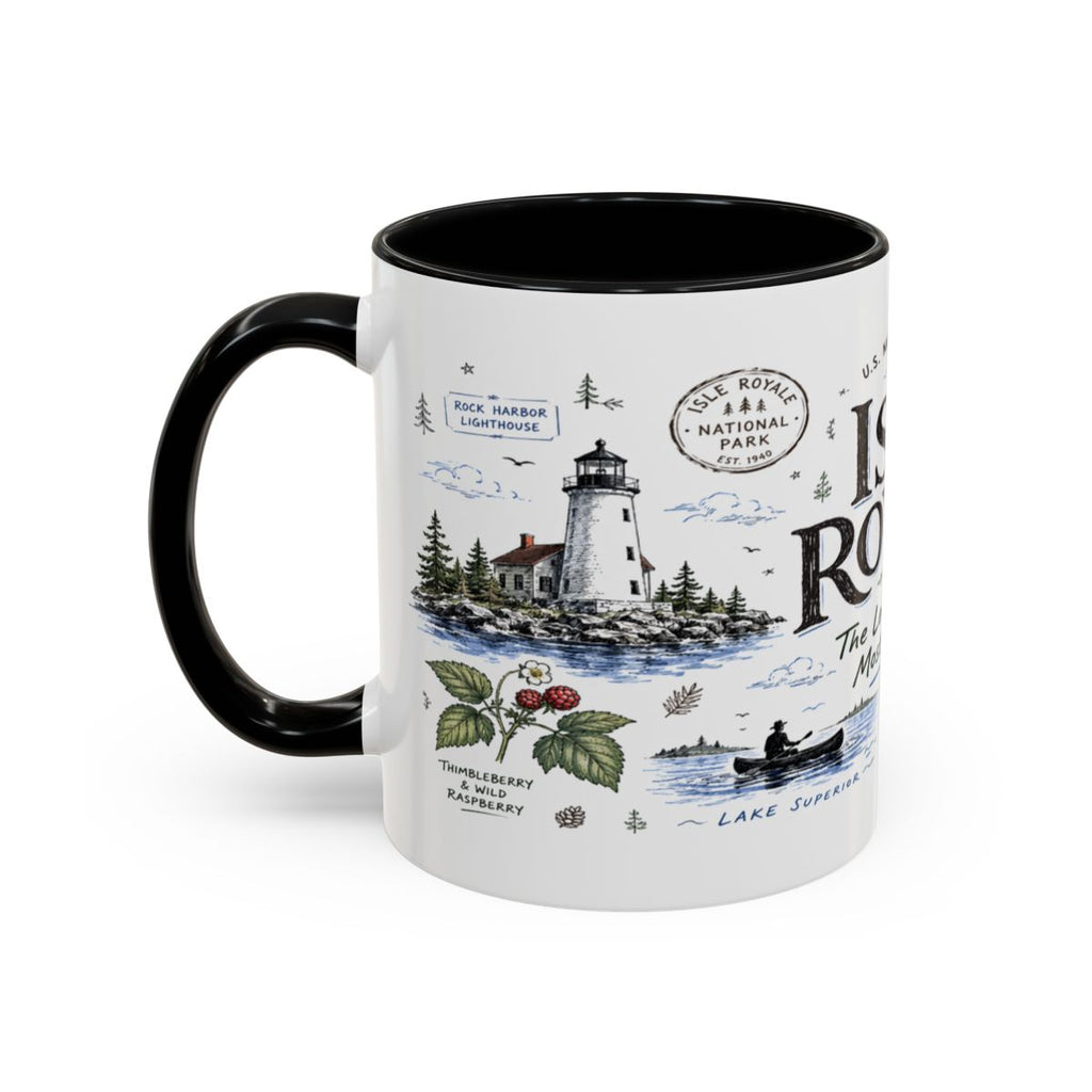 Isle Royale National Park Coffee Mug | Michigan Island Wilderness Hiking Gift | Accent Color Ceramic 11oz 15oz