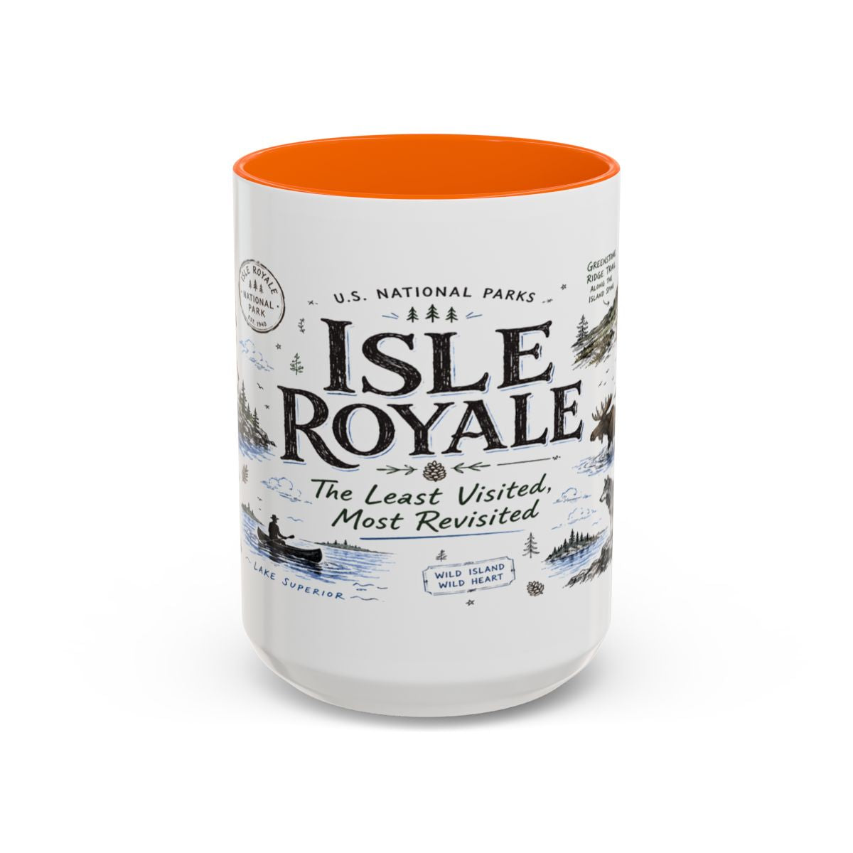 Isle Royale National Park Coffee Mug | Michigan Island Wilderness Hiking Gift | Accent Color Ceramic 11oz 15oz
