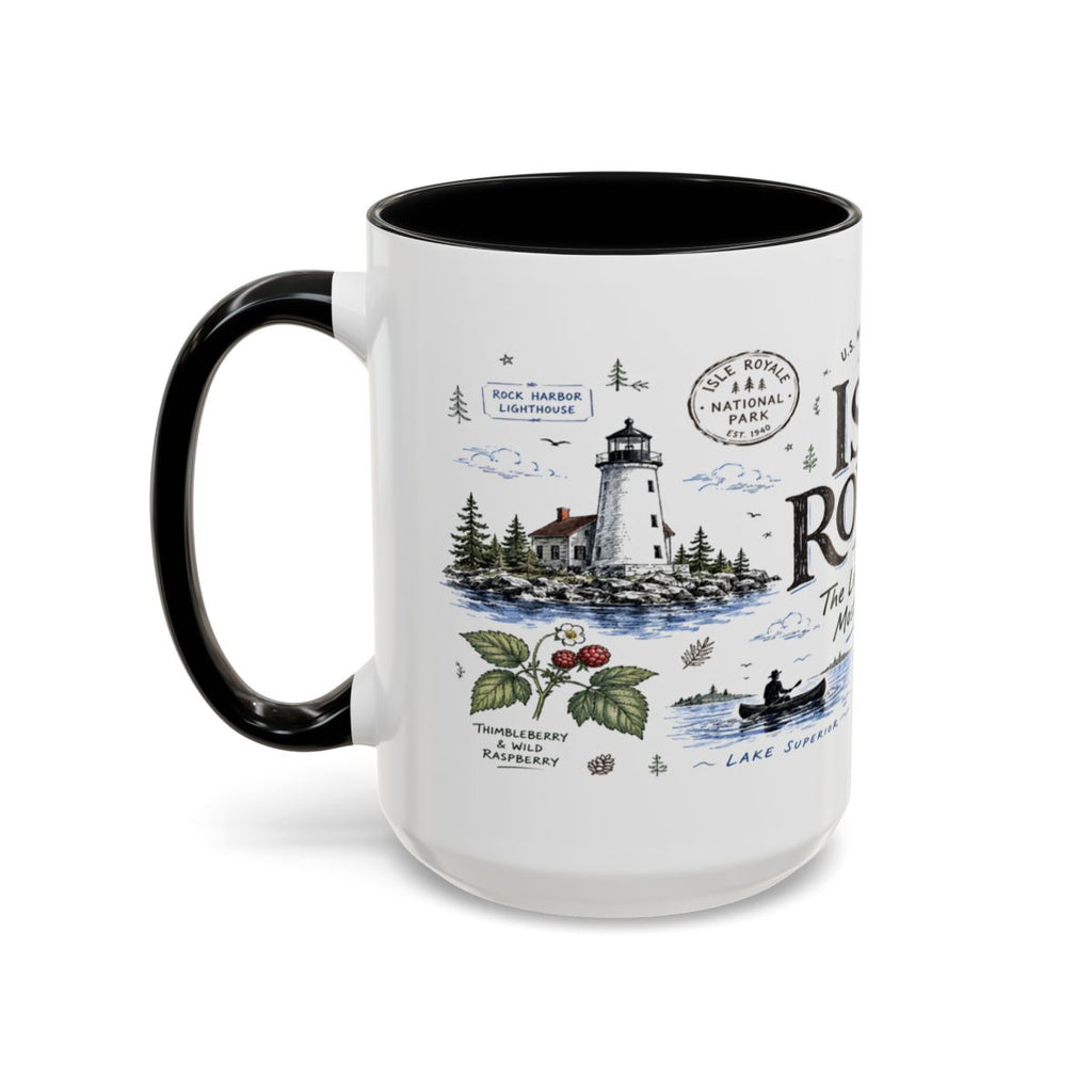 Isle Royale National Park Coffee Mug | Michigan Island Wilderness Hiking Gift | Accent Color Ceramic 11oz 15oz
