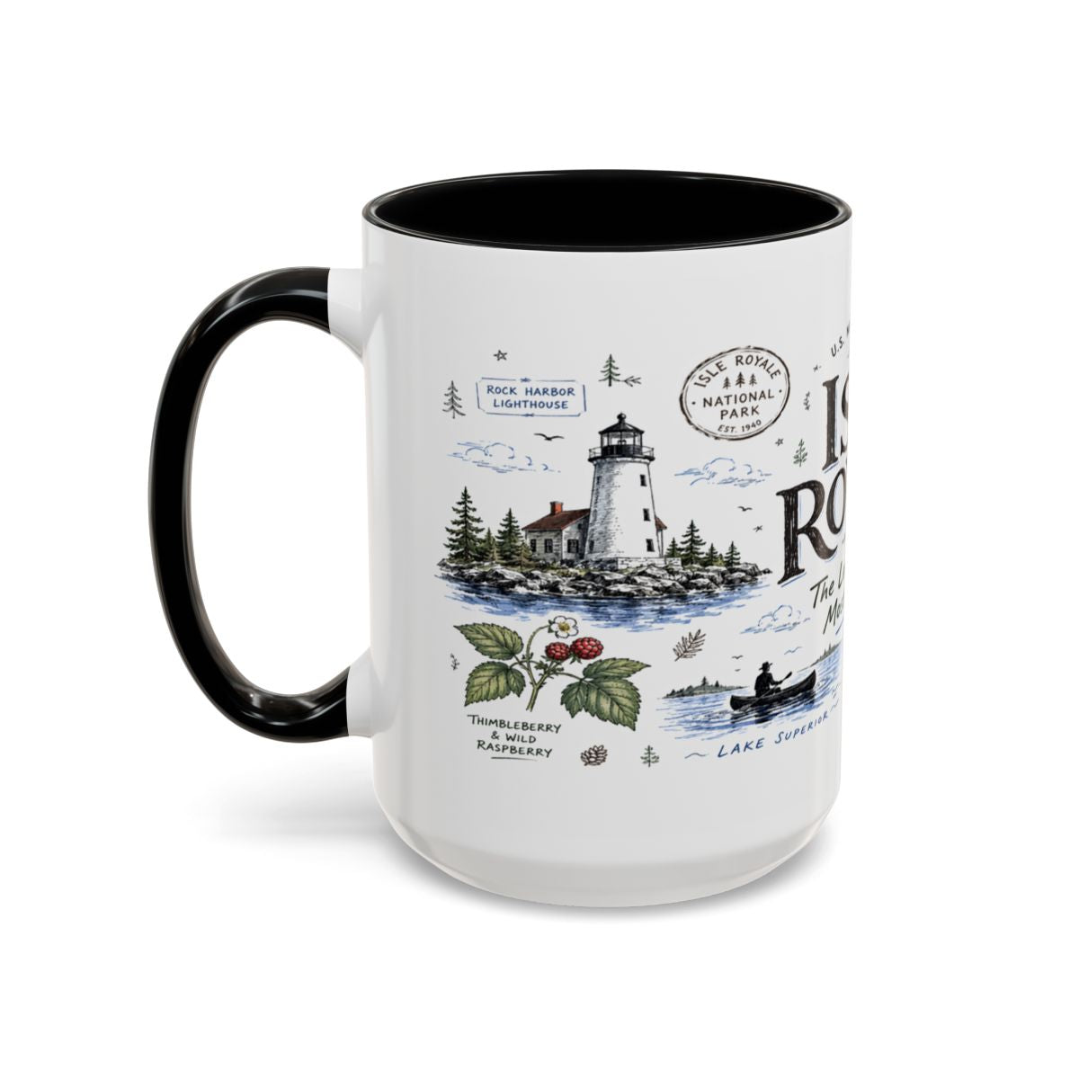 Isle Royale National Park Coffee Mug | Michigan Island Wilderness Hiking Gift | Accent Color Ceramic 11oz 15oz