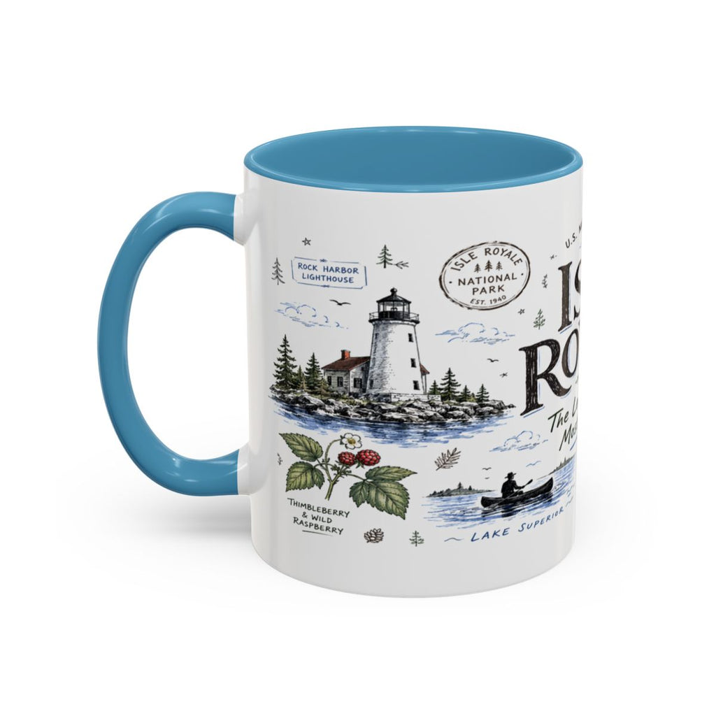 Isle Royale National Park Coffee Mug | Michigan Island Wilderness Hiking Gift | Accent Color Ceramic 11oz 15oz