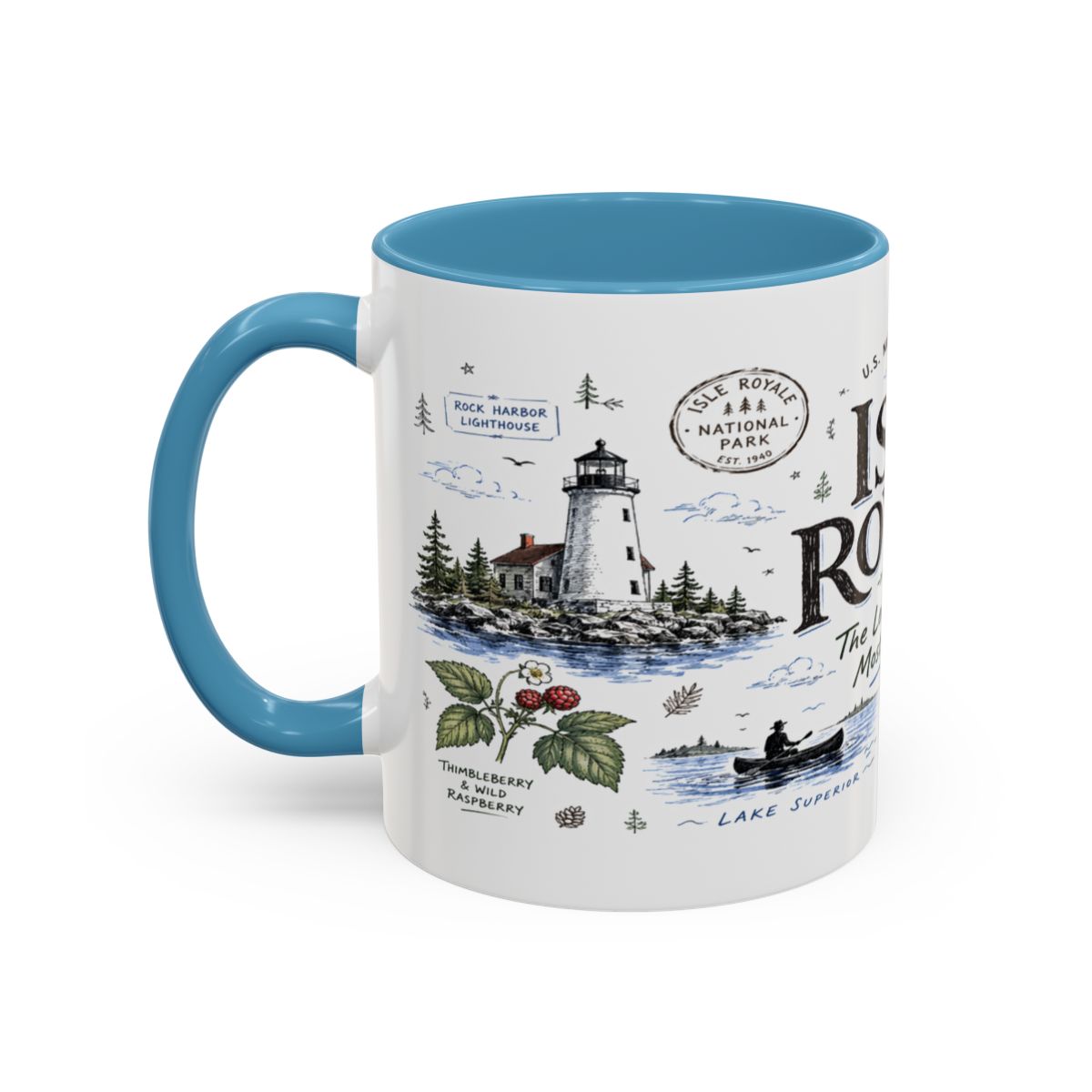 Isle Royale National Park Coffee Mug | Michigan Island Wilderness Hiking Gift | Accent Color Ceramic 11oz 15oz