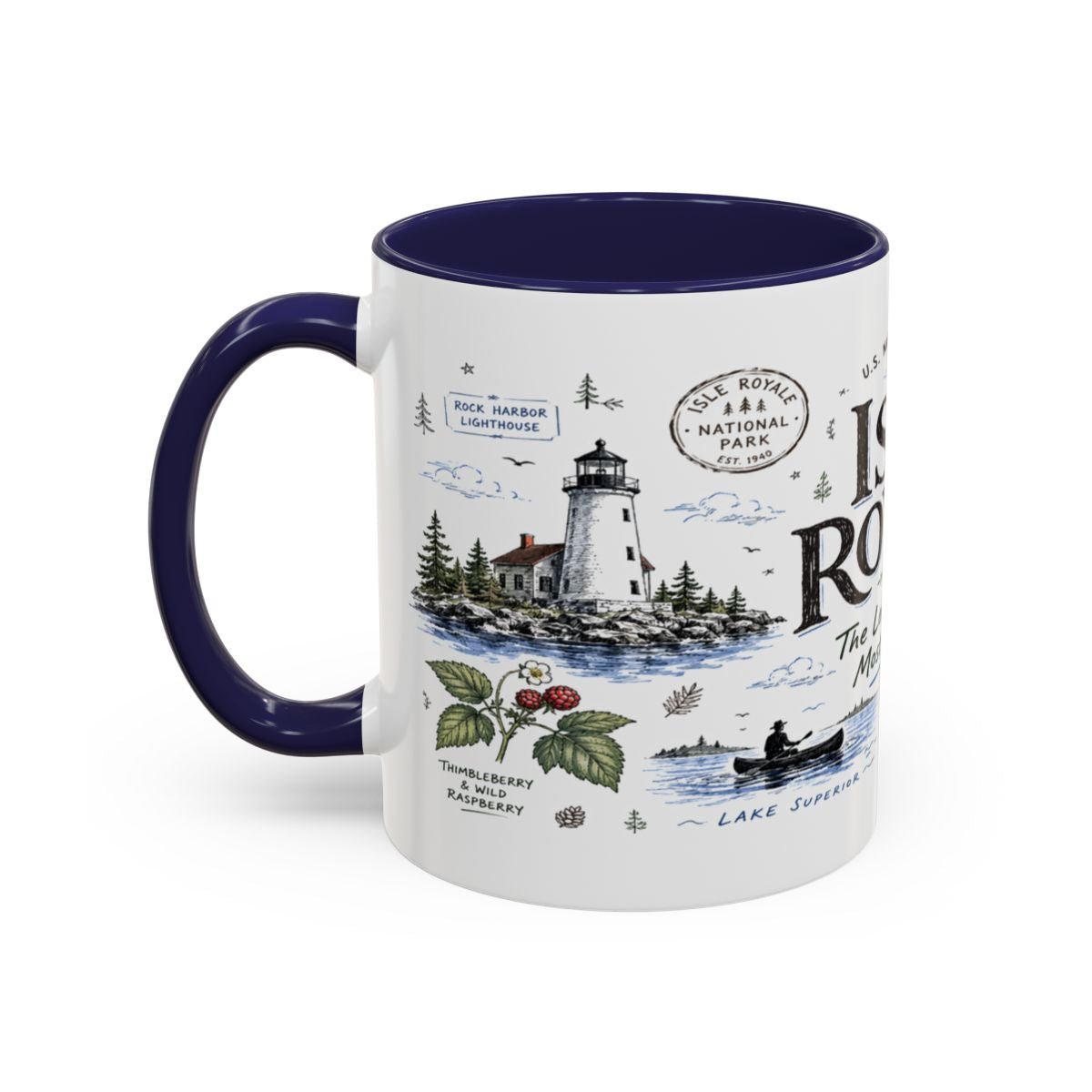 Isle Royale National Park Coffee Mug | Michigan Island Wilderness Hiking Gift | Accent Color Ceramic 11oz 15oz