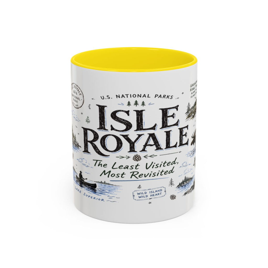 Isle Royale National Park Coffee Mug | Michigan Island Wilderness Hiking Gift | Accent Color Ceramic 11oz 15oz