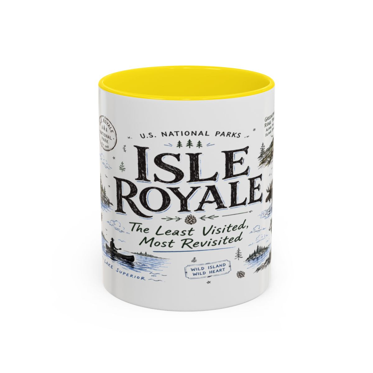 Isle Royale National Park Coffee Mug | Michigan Island Wilderness Hiking Gift | Accent Color Ceramic 11oz 15oz