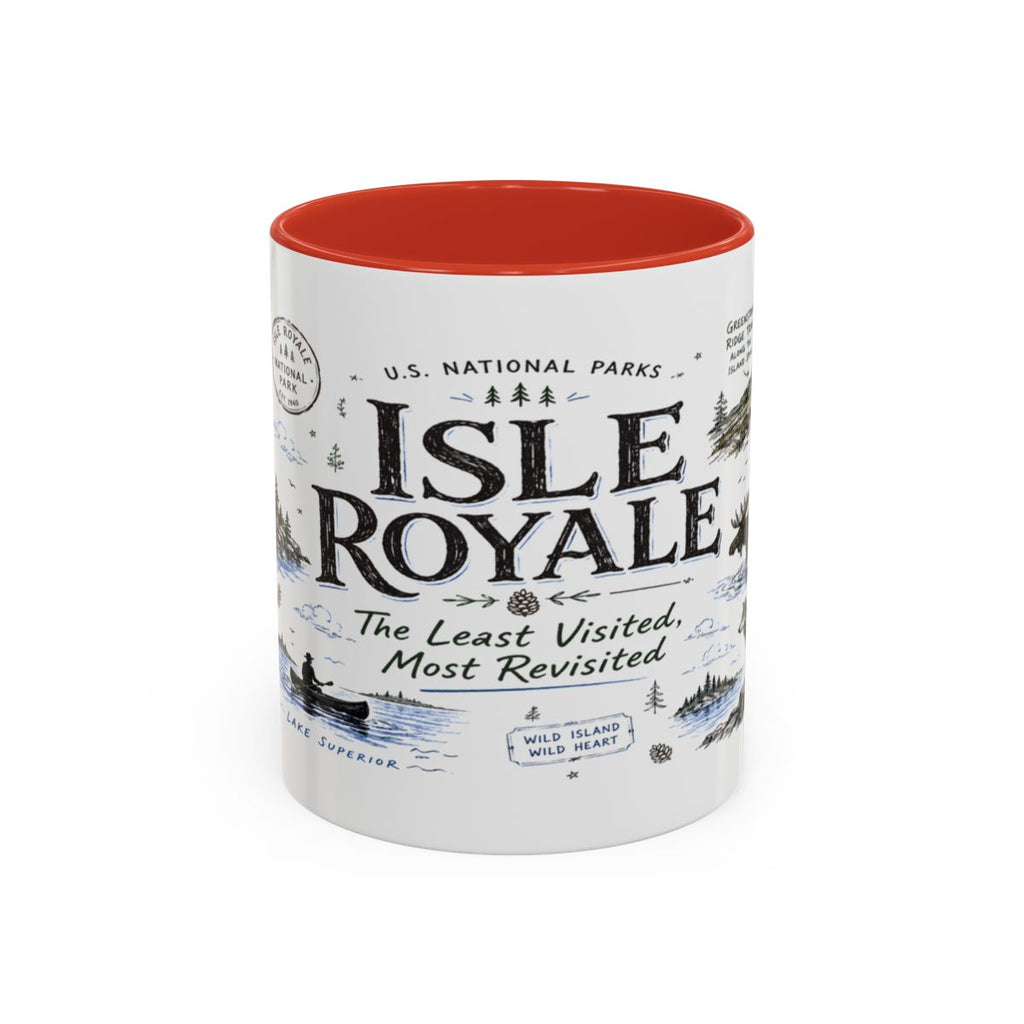 Isle Royale National Park Coffee Mug | Michigan Island Wilderness Hiking Gift | Accent Color Ceramic 11oz 15oz