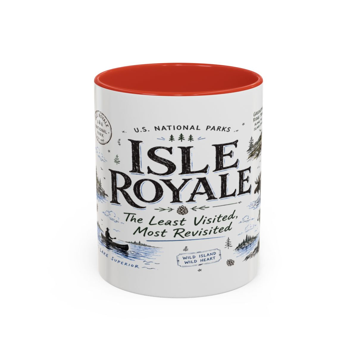 Isle Royale National Park Coffee Mug | Michigan Island Wilderness Hiking Gift | Accent Color Ceramic 11oz 15oz