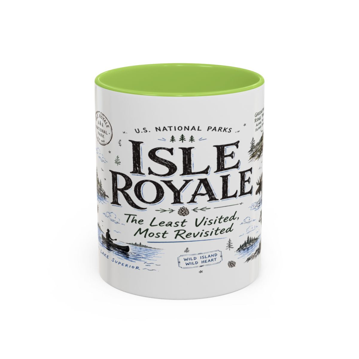 Isle Royale National Park Coffee Mug | Michigan Island Wilderness Hiking Gift | Accent Color Ceramic 11oz 15oz