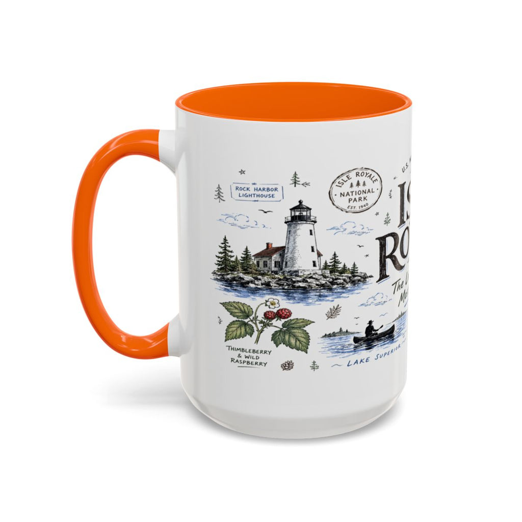 Isle Royale National Park Coffee Mug | Michigan Island Wilderness Hiking Gift | Accent Color Ceramic 11oz 15oz