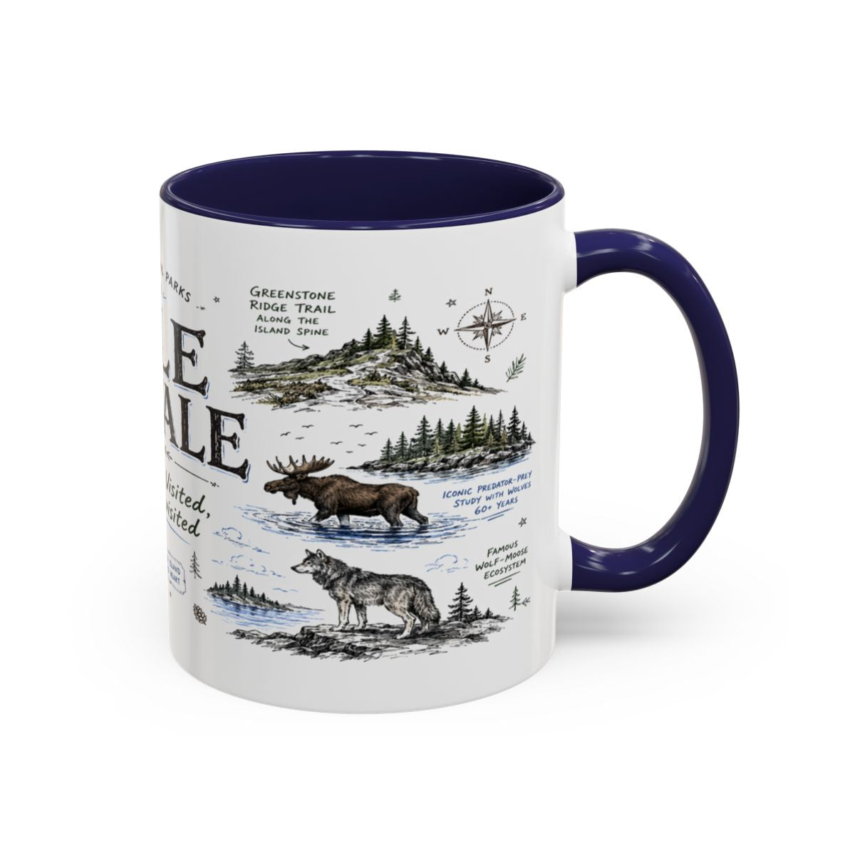 Isle Royale National Park Coffee Mug | Michigan Island Wilderness Hiking Gift | Accent Color Ceramic 11oz 15oz