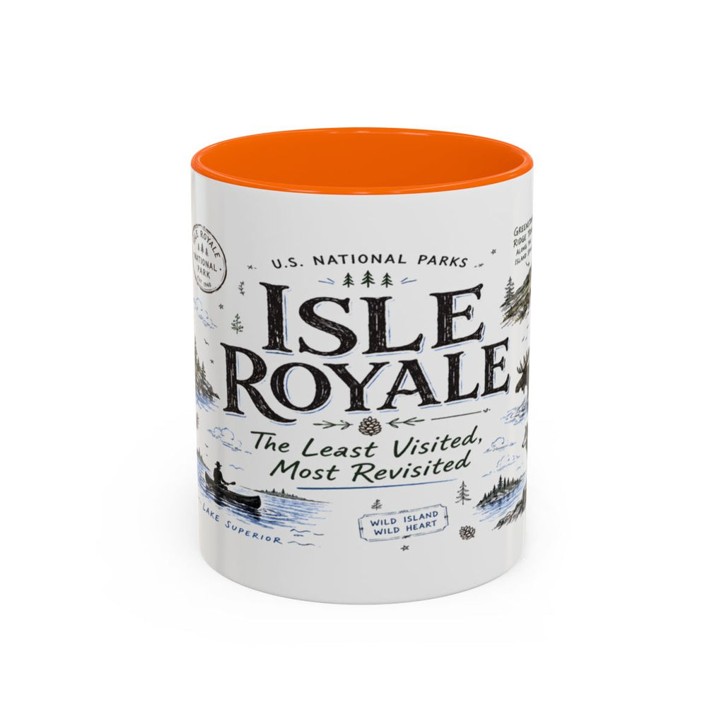 Isle Royale National Park Coffee Mug | Michigan Island Wilderness Hiking Gift | Accent Color Ceramic 11oz 15oz