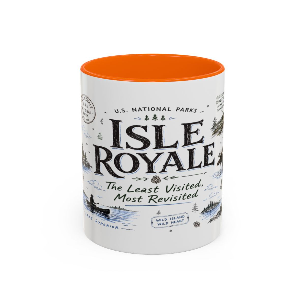 Isle Royale National Park Coffee Mug | Michigan Island Wilderness Hiking Gift | Accent Color Ceramic 11oz 15oz