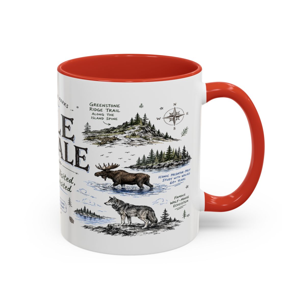 Isle Royale National Park Coffee Mug | Michigan Island Wilderness Hiking Gift | Accent Color Ceramic 11oz 15oz