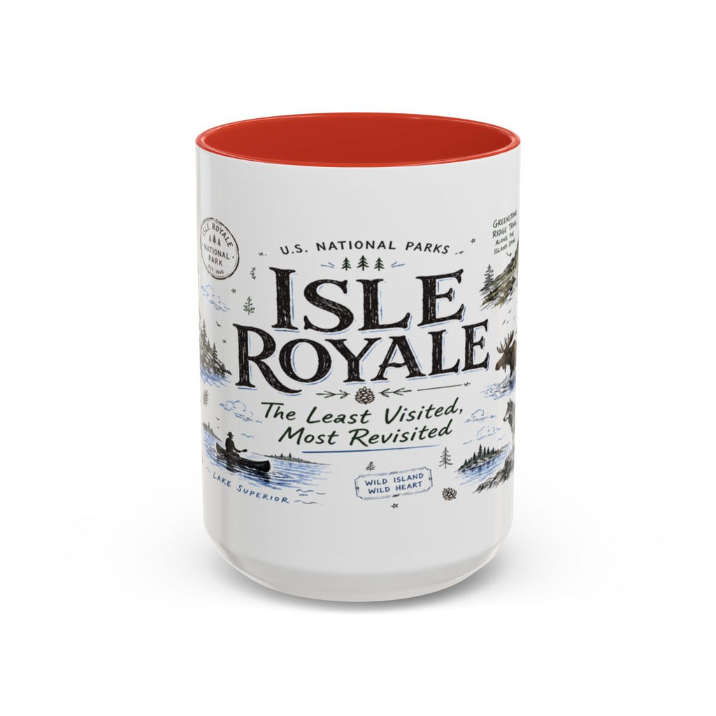 Isle Royale National Park Coffee Mug | Michigan Island Wilderness Hiking Gift | Accent Color Ceramic 11oz 15oz