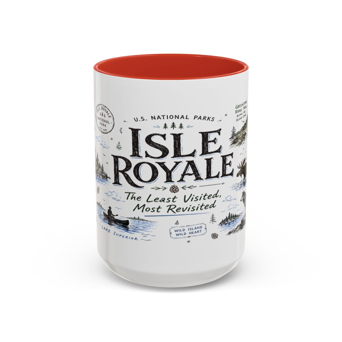 Isle Royale National Park Coffee Mug | Michigan Island Wilderness Hiking Gift | Accent Color Ceramic 11oz 15oz