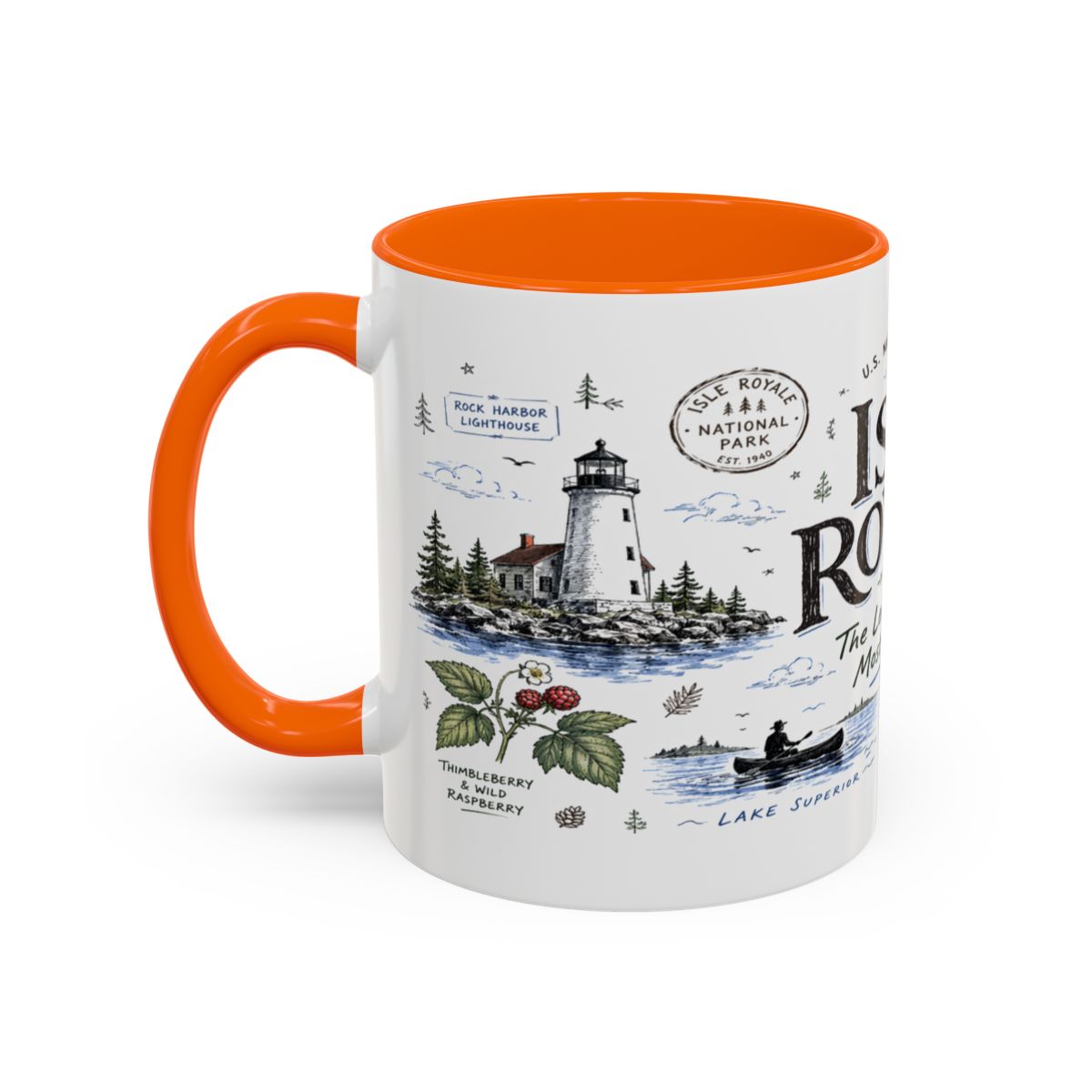 Isle Royale National Park Coffee Mug | Michigan Island Wilderness Hiking Gift | Accent Color Ceramic 11oz 15oz