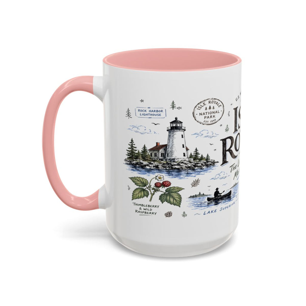 Isle Royale National Park Coffee Mug | Michigan Island Wilderness Hiking Gift | Accent Color Ceramic 11oz 15oz