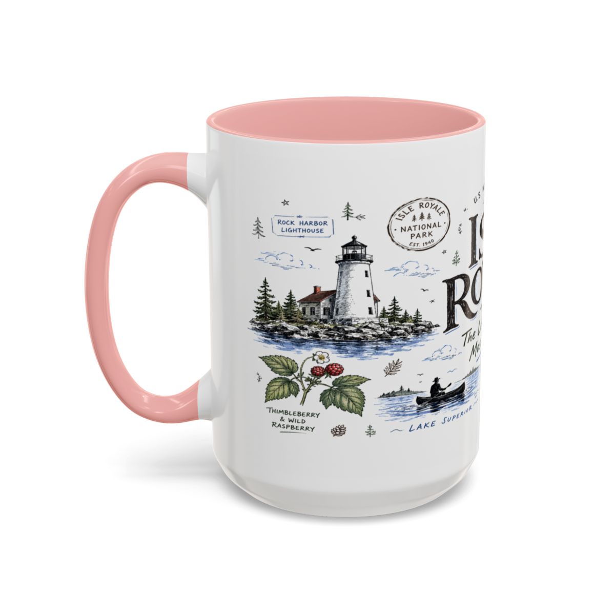 Isle Royale National Park Coffee Mug | Michigan Island Wilderness Hiking Gift | Accent Color Ceramic 11oz 15oz