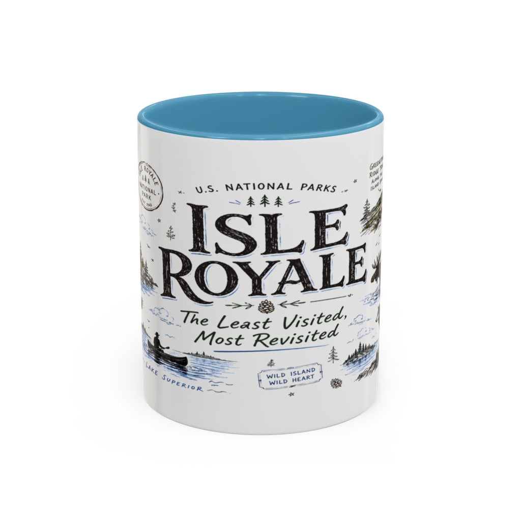 Isle Royale National Park Coffee Mug | Michigan Island Wilderness Hiking Gift | Accent Color Ceramic 11oz 15oz
