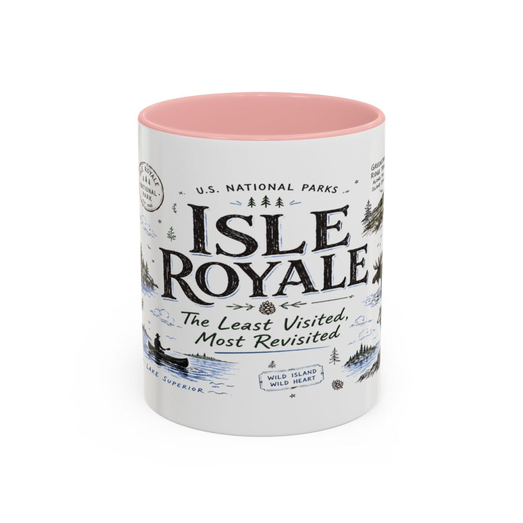 Isle Royale National Park Coffee Mug | Michigan Island Wilderness Hiking Gift | Accent Color Ceramic 11oz 15oz