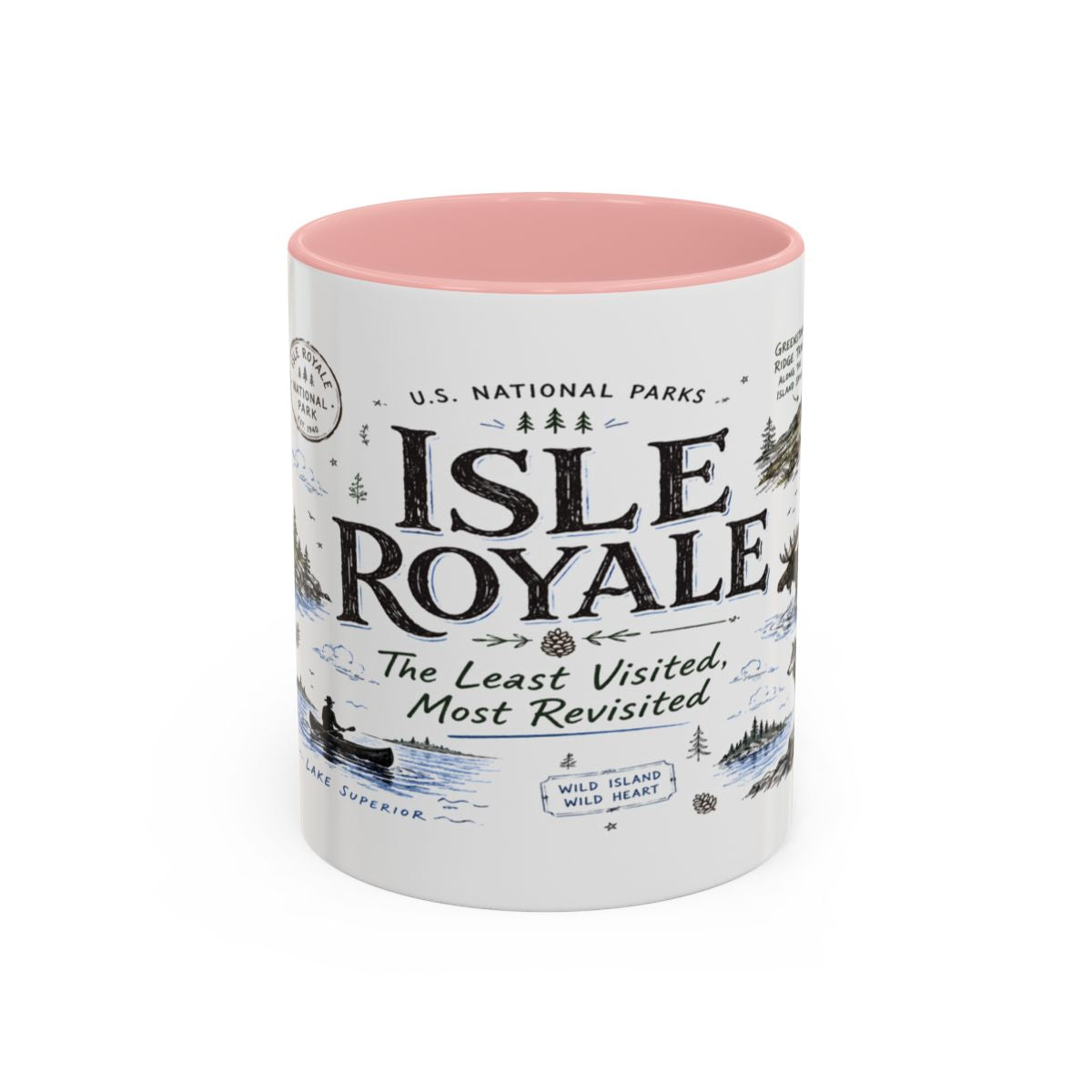 Isle Royale National Park Coffee Mug | Michigan Island Wilderness Hiking Gift | Accent Color Ceramic 11oz 15oz