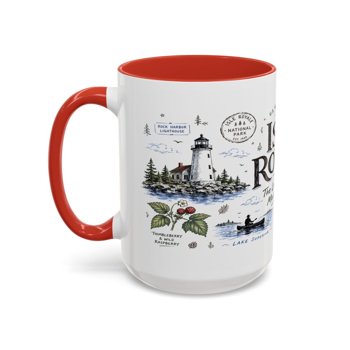 Isle Royale National Park Coffee Mug | Michigan Island Wilderness Hiking Gift | Accent Color Ceramic 11oz 15oz