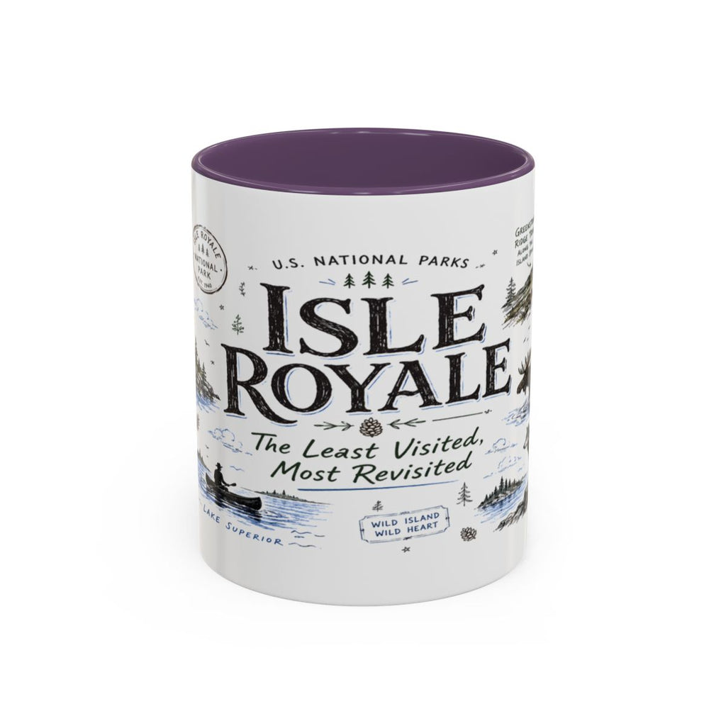 Isle Royale National Park Coffee Mug | Michigan Island Wilderness Hiking Gift | Accent Color Ceramic 11oz 15oz