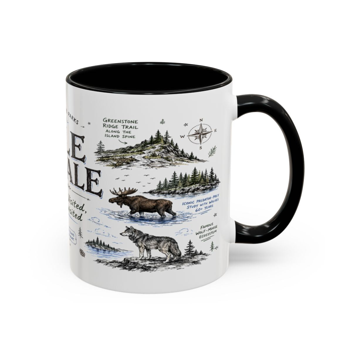 Isle Royale National Park Coffee Mug | Michigan Island Wilderness Hiking Gift | Accent Color Ceramic 11oz 15oz