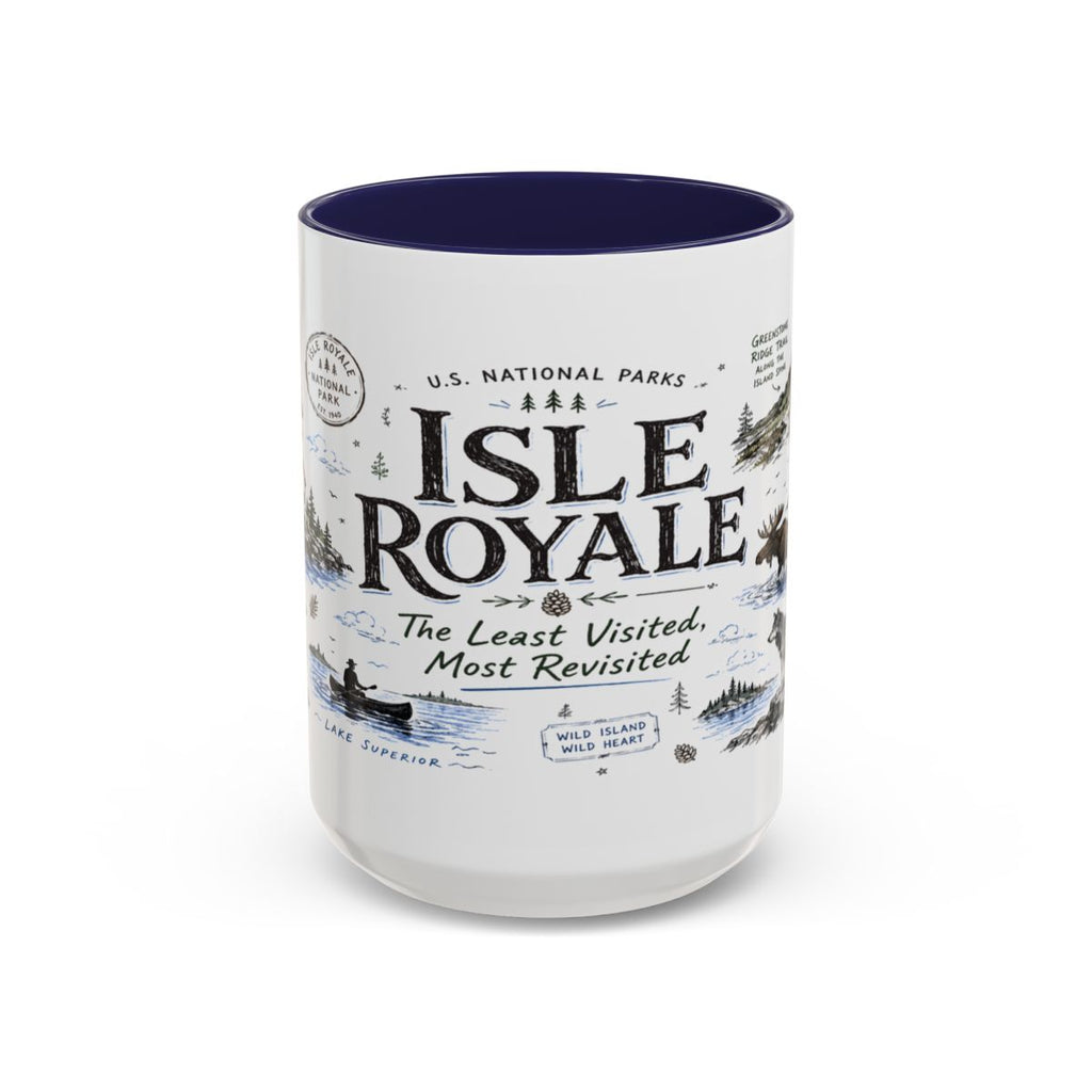 Isle Royale National Park Coffee Mug | Michigan Island Wilderness Hiking Gift | Accent Color Ceramic 11oz 15oz