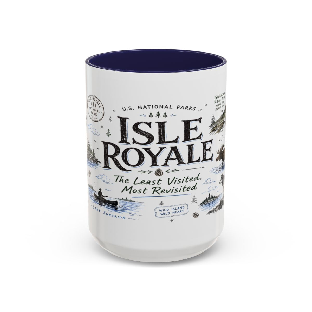 Isle Royale National Park Coffee Mug | Michigan Island Wilderness Hiking Gift | Accent Color Ceramic 11oz 15oz