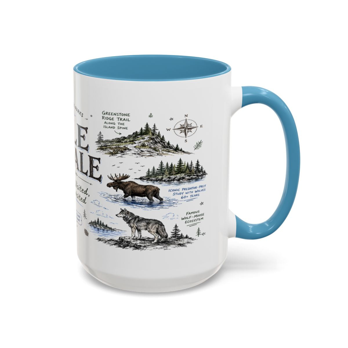 Isle Royale National Park Coffee Mug | Michigan Island Wilderness Hiking Gift | Accent Color Ceramic 11oz 15oz