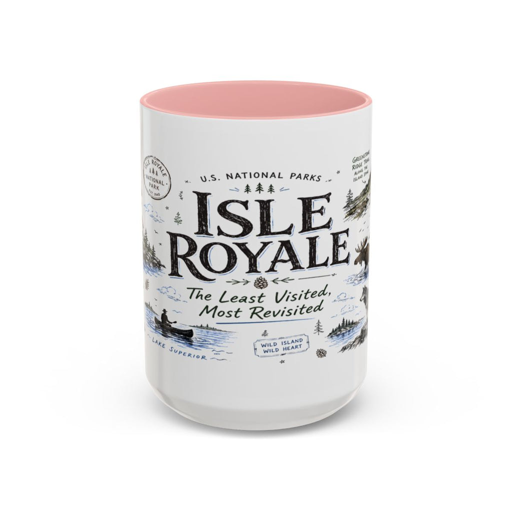 Isle Royale National Park Coffee Mug | Michigan Island Wilderness Hiking Gift | Accent Color Ceramic 11oz 15oz