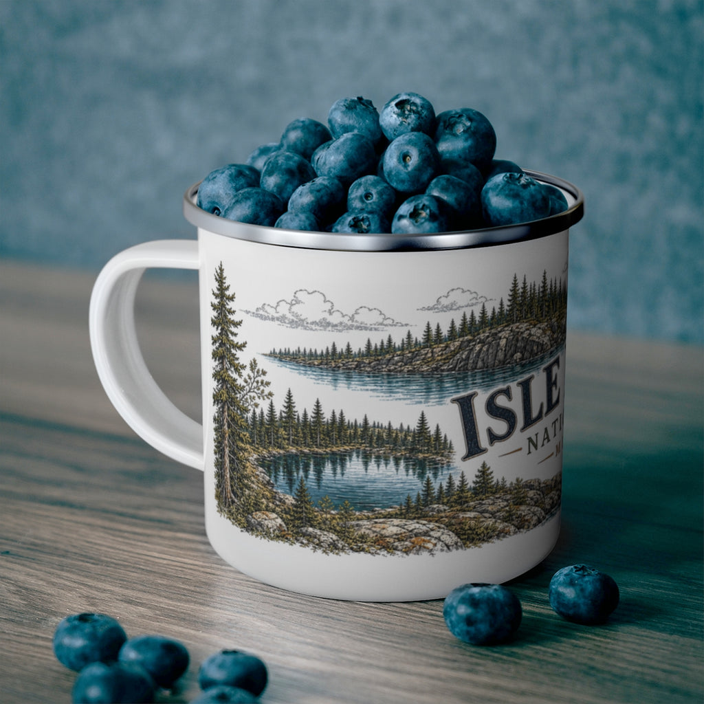 Isle Royale National Park enamel camping mug outdoor lifestyle scene