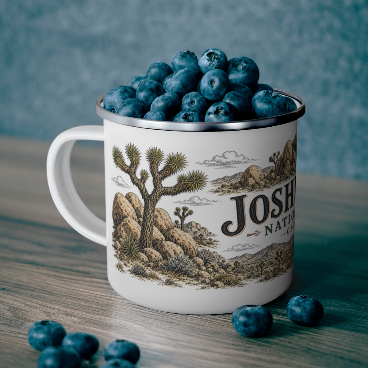 Joshua Tree National Park enamel camping mug outdoor lifestyle scene