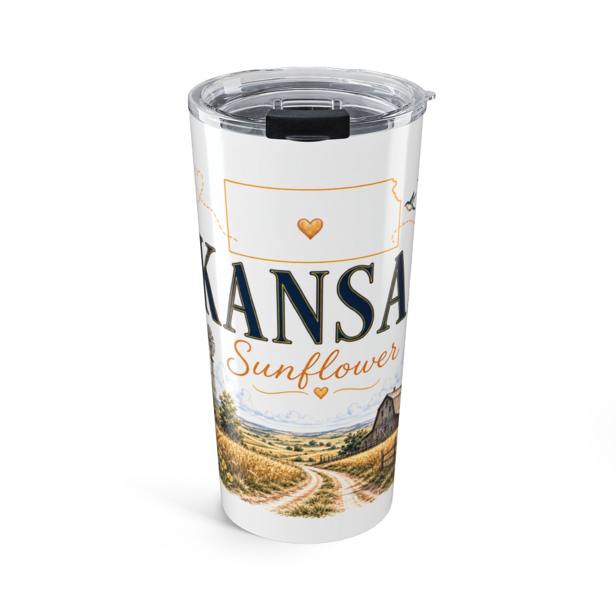 Kansas State Flower Tumbler | Sunflower Botanical Travel Cup | 20oz Stainless Steel Gift — front
