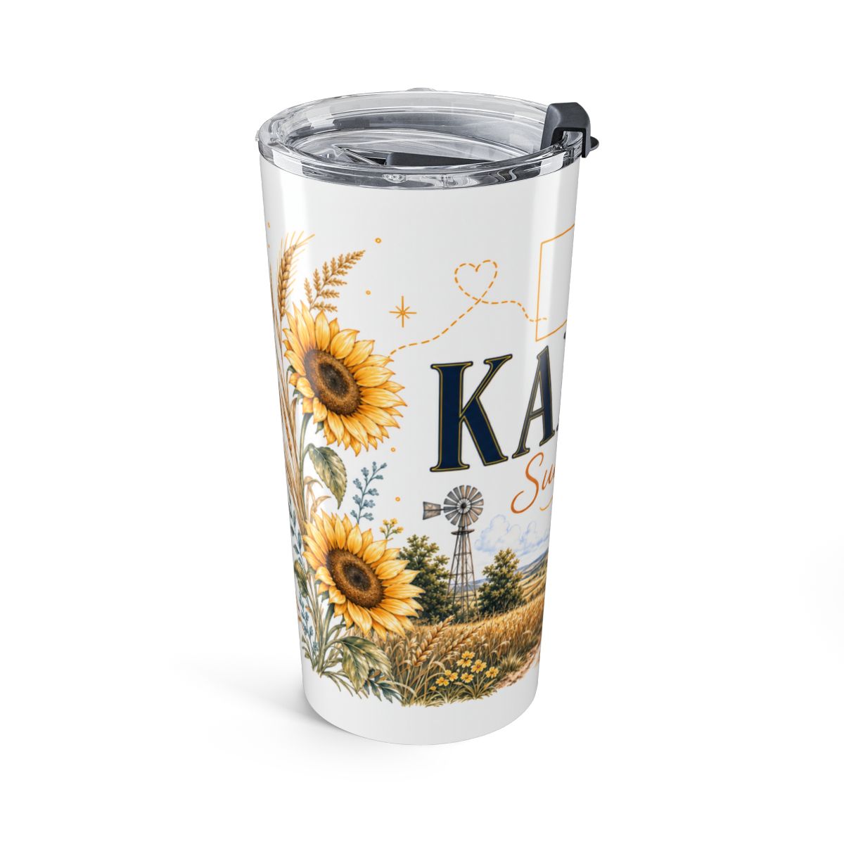 Kansas State Flower Tumbler | Sunflower Botanical Travel Cup | 20oz Stainless Steel Gift — left