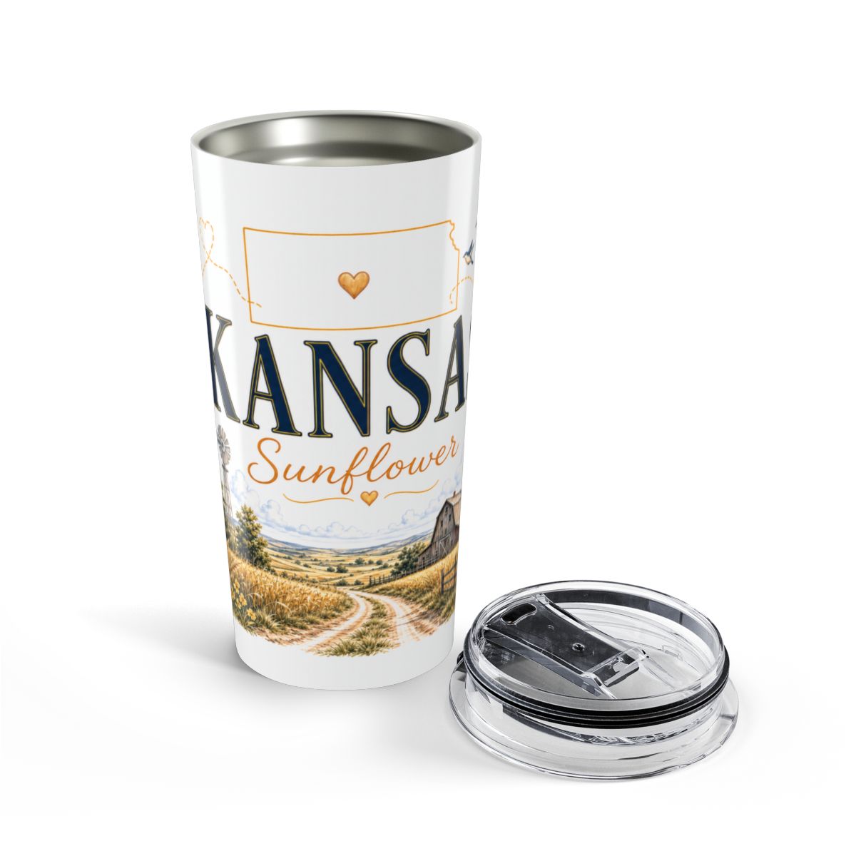 Kansas State Flower Tumbler | Sunflower Botanical Travel Cup | 20oz Stainless Steel Gift — opened